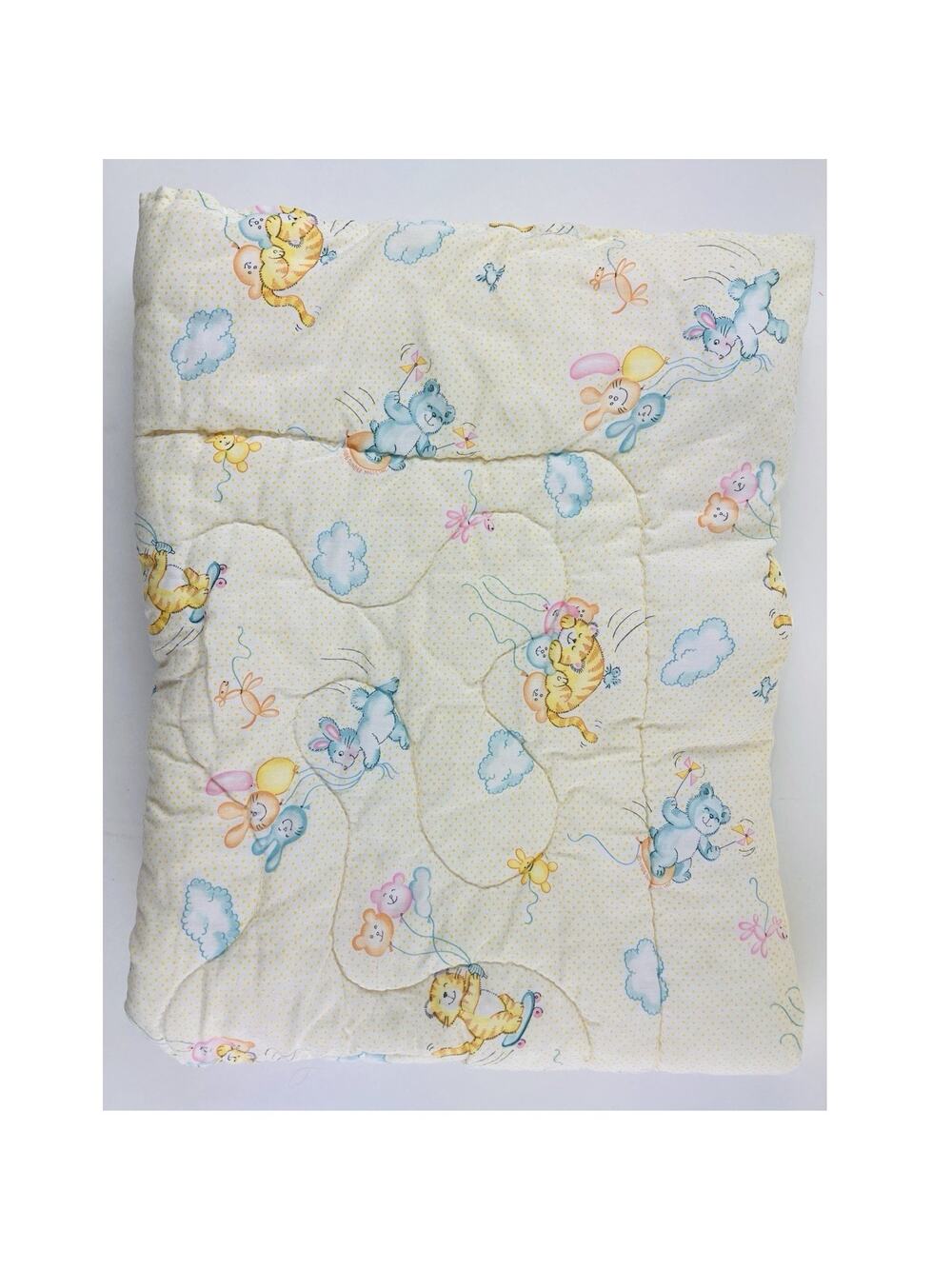 Vintage 1986 Dundee Baby Crib Blanket Yellow Animal Quilted Puffy Balloons Bunny